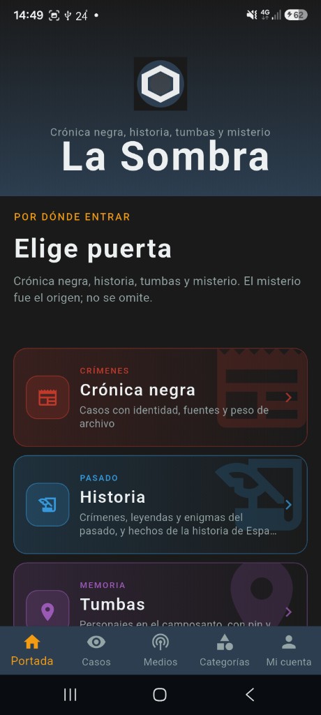 App La Sombra en el teléfono: Elige puerta. Android e iOS comparten la misma puerta.